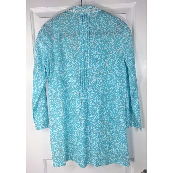 Women's Lilly Pulitzer Sarasota Tunic Aqua White Beaded Size XS - Picture 2 of 7